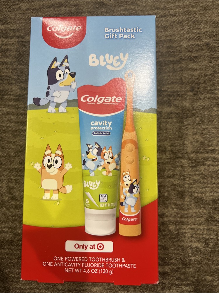NEW Sealed COLGATE BLUEY Gift Pack Powered Toothbrush & Bubble Fruit Toothpaste