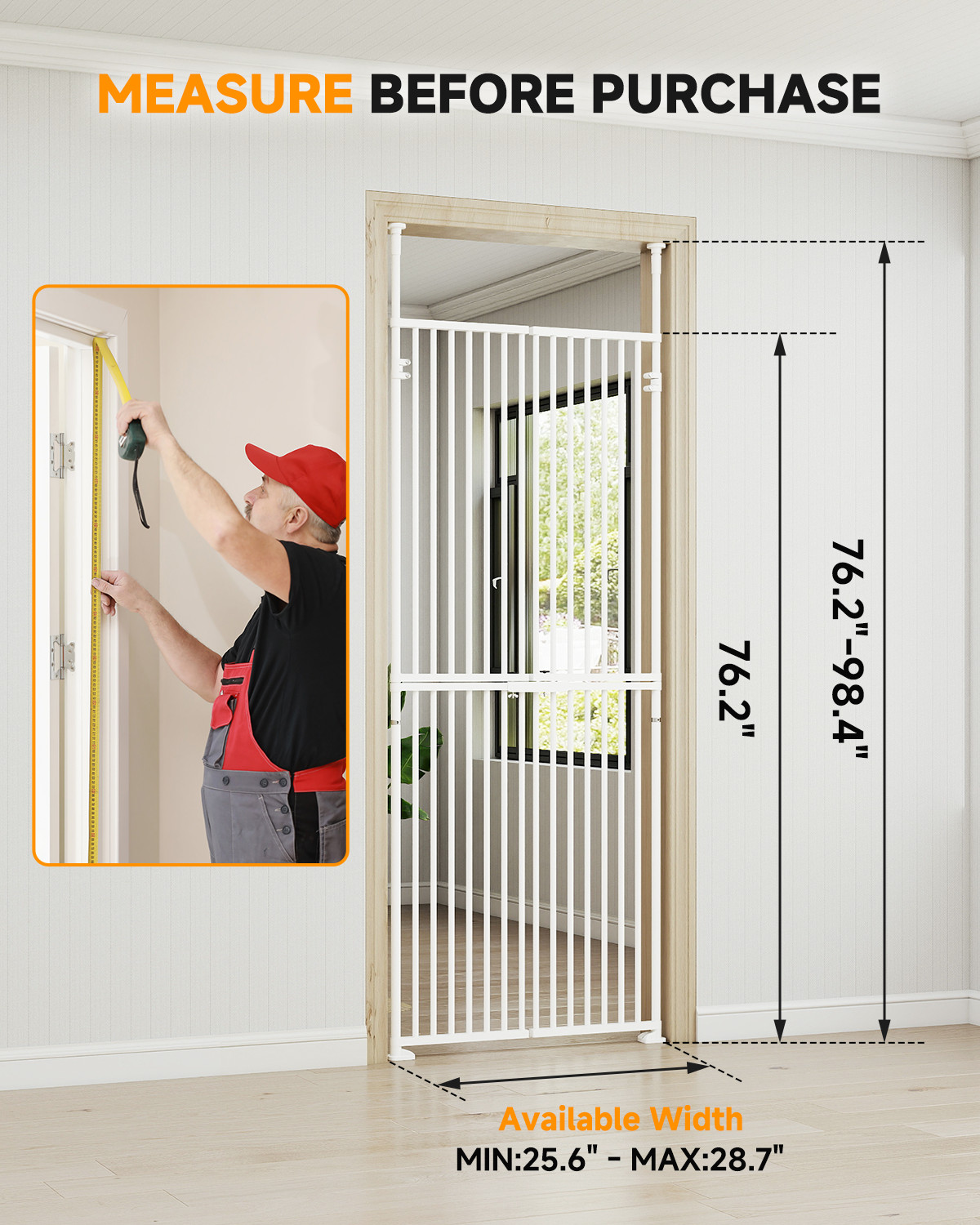 Adjustable Tall Cat Gate Pet Gate for 25.6''-40.6'' Wide No Pressure Mounted