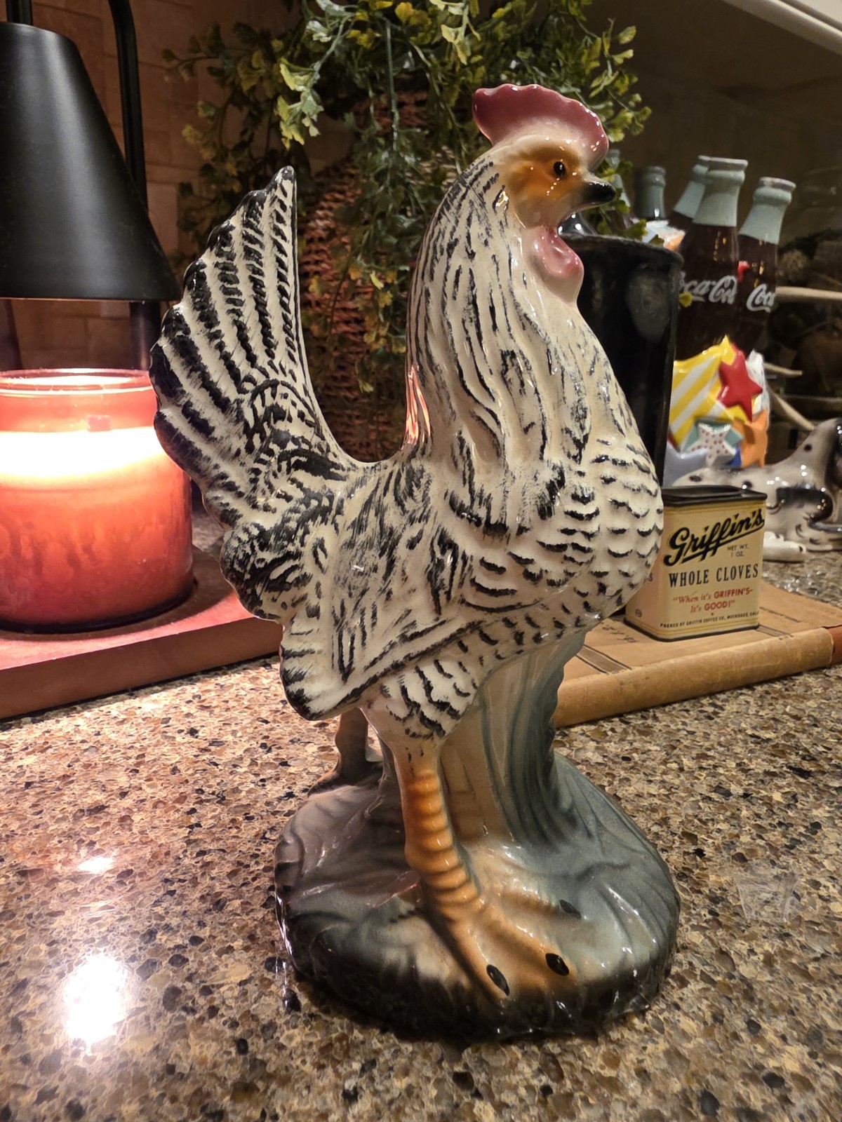 Vintage Rooster Hen Farmhouse Ceramic Porcelain Mid Century 8.5 inches