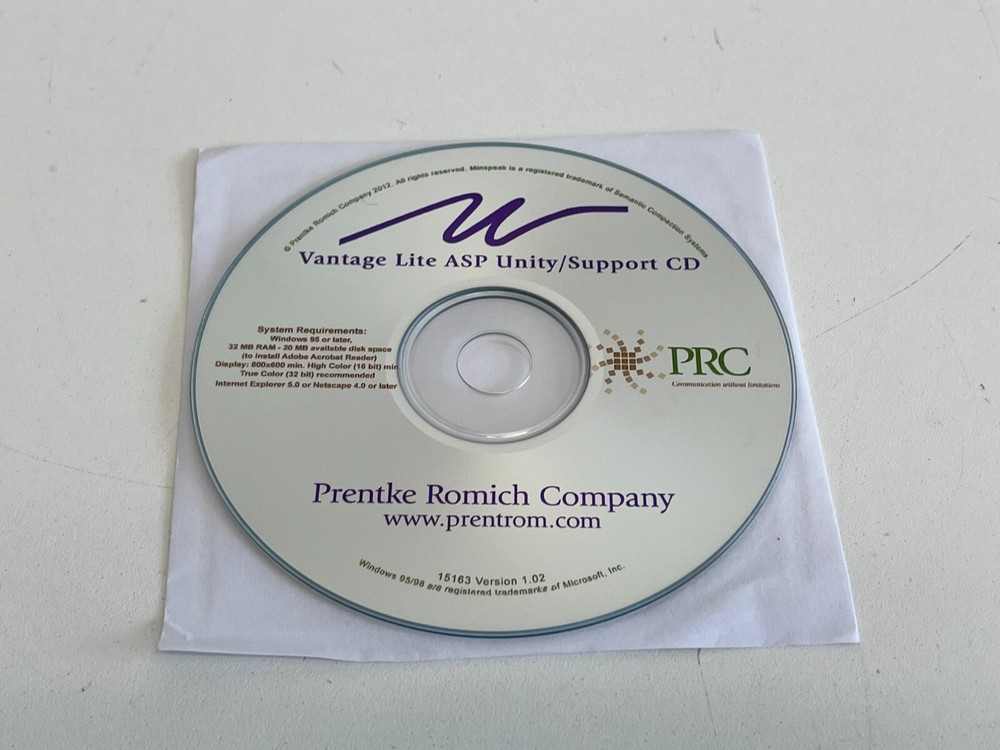 PP33: Prentke Romich Vantage Lite / Unity Support CD Software