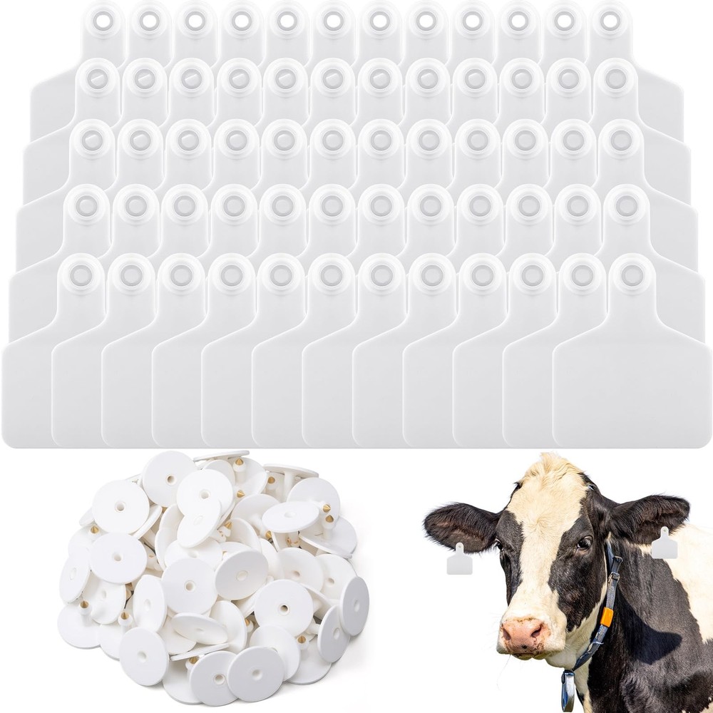 Ear Tags Large Plastic Blank Animal Identification 100 Pcs White