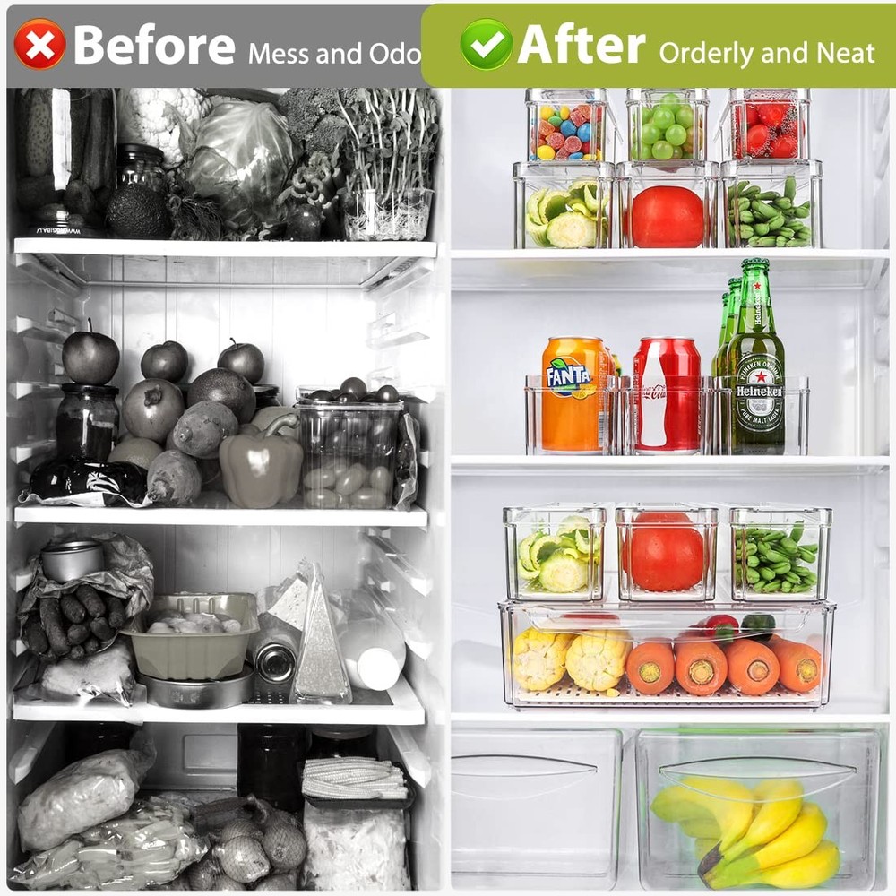 10 Pack Refrigerator Pantry Organizer Bins, Stackable 10-PACK, Transparent