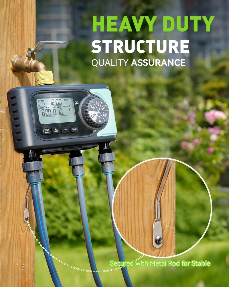 RAINPOINT Sprinkler Timer, 4 Outlets Hose Timer with Brass Inlet with Rain Delay