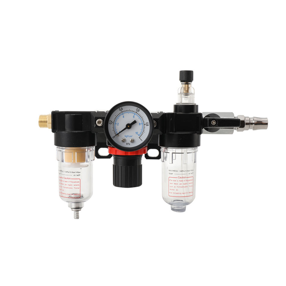 1/4" Air Compressor Filter Water Separator Trap Tools Kit Regulator Gauge