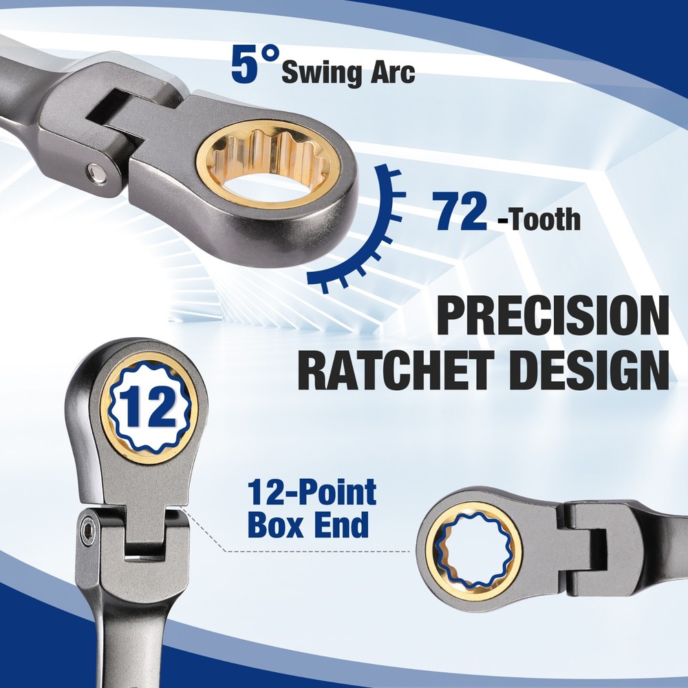 WORKPRO 22PC Regular/Flex-Head Ratcheting Combination Wrench Set w/Organizer Box