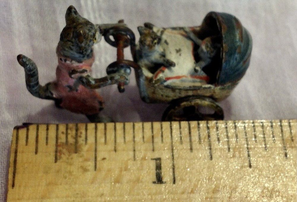 antique Austrian bronze kittens in buggy