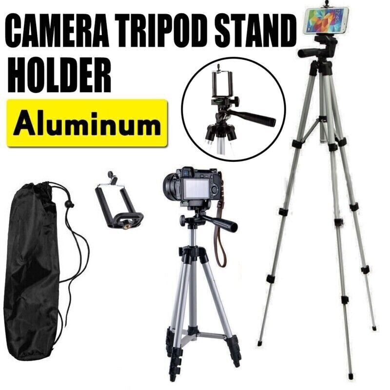 1P Professional Camera Tripod Stand + Phone Holder For Smartphone iPhone Samsung