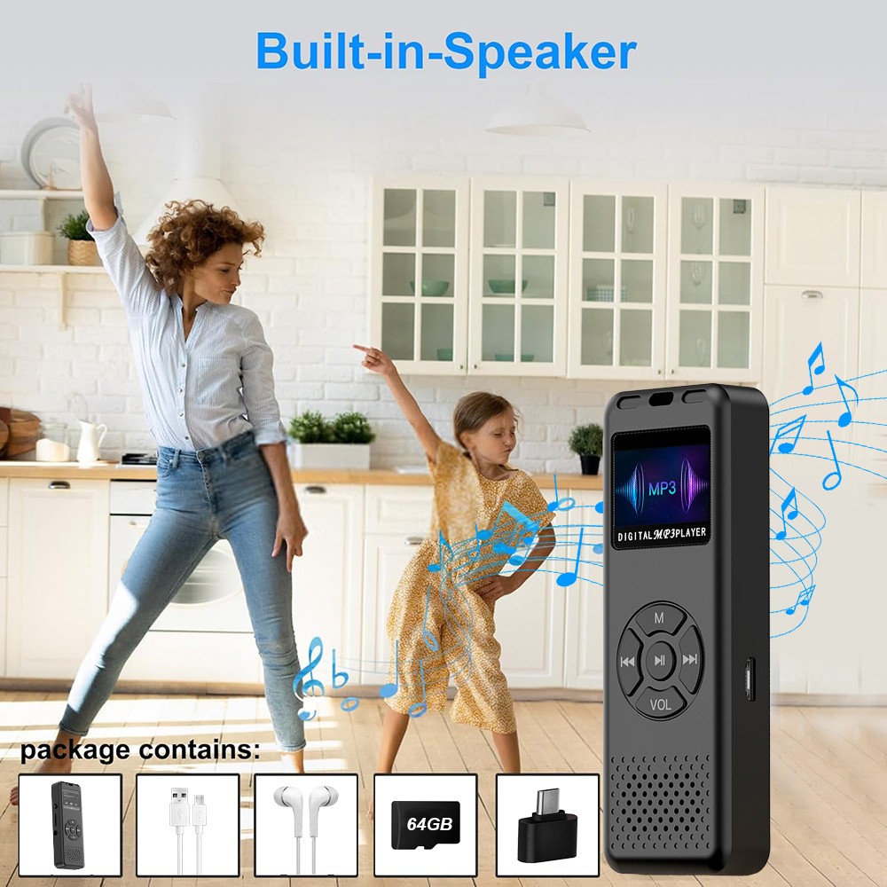64GB Digital Voice Recorder w/ Playback FM radio Audio Recording & Play Music
