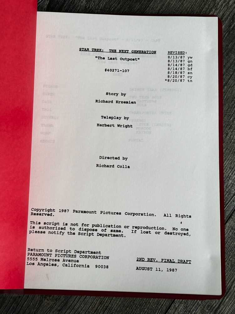 STAR TREK Script The Next Generation Last Outpost 2nd Revised Final Draft 1987