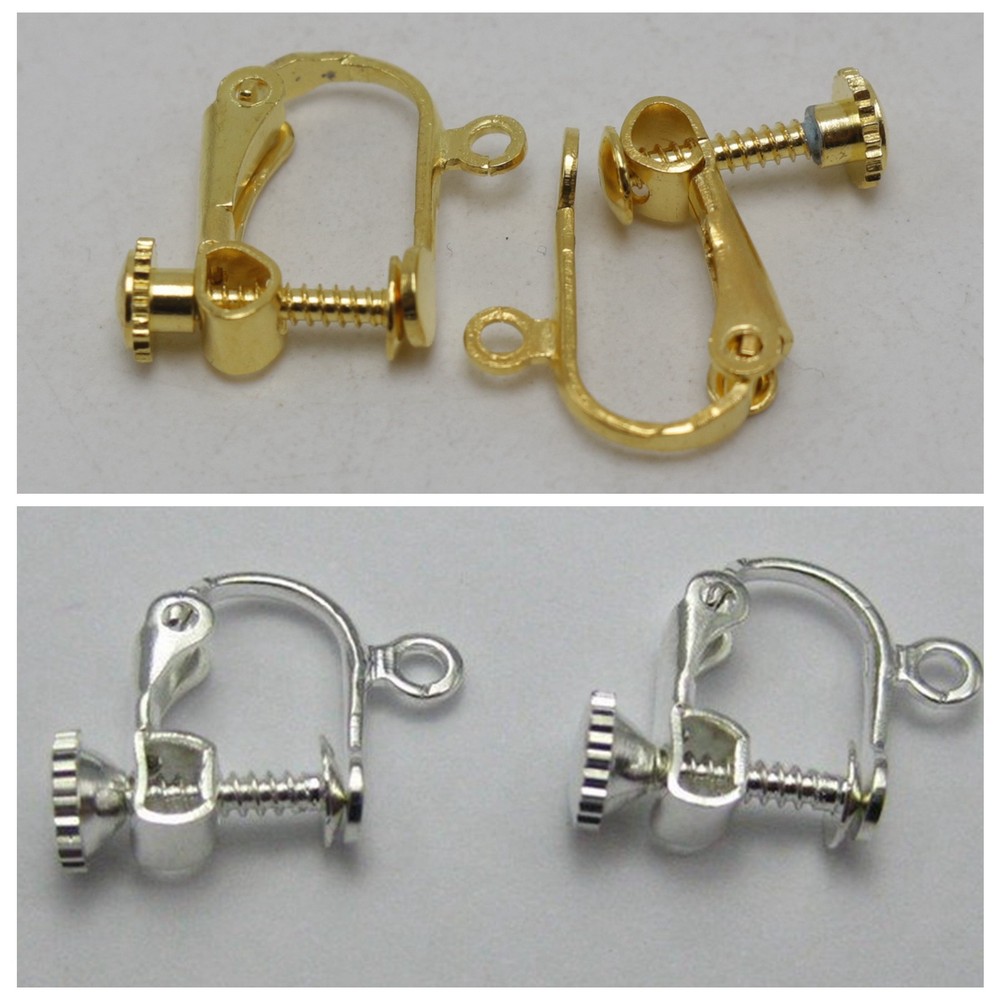 10pcs Silver Clip On Snap Screw Back Dangle Earring Hooks Findings Lever Back