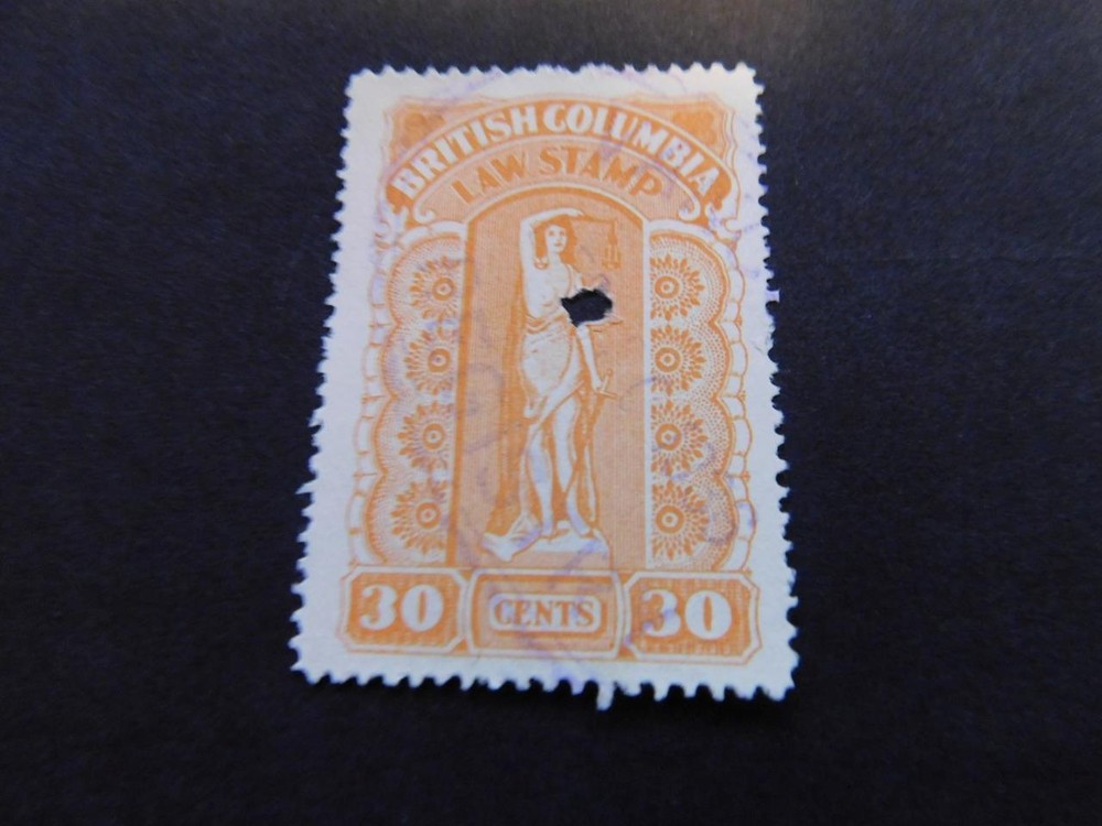 BRITISH COLUMBIA LAW STAMP 30 CENTS, USED