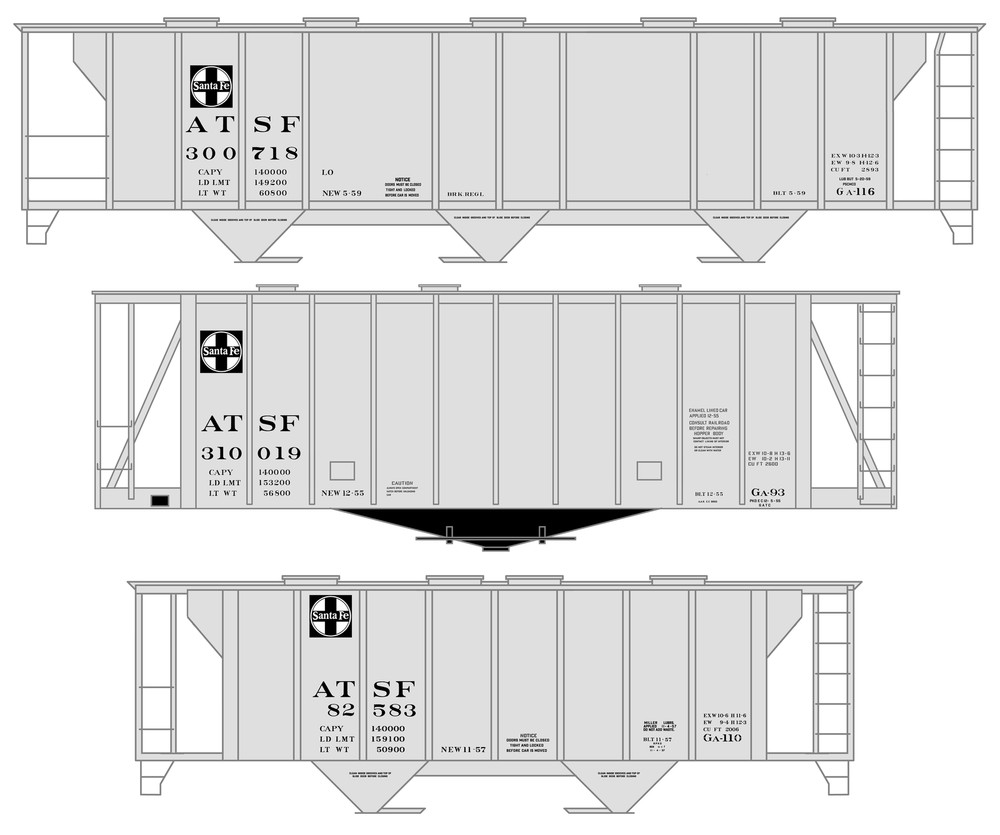 K4 HO Scale Decals Santa Fe Covered Hopper Black