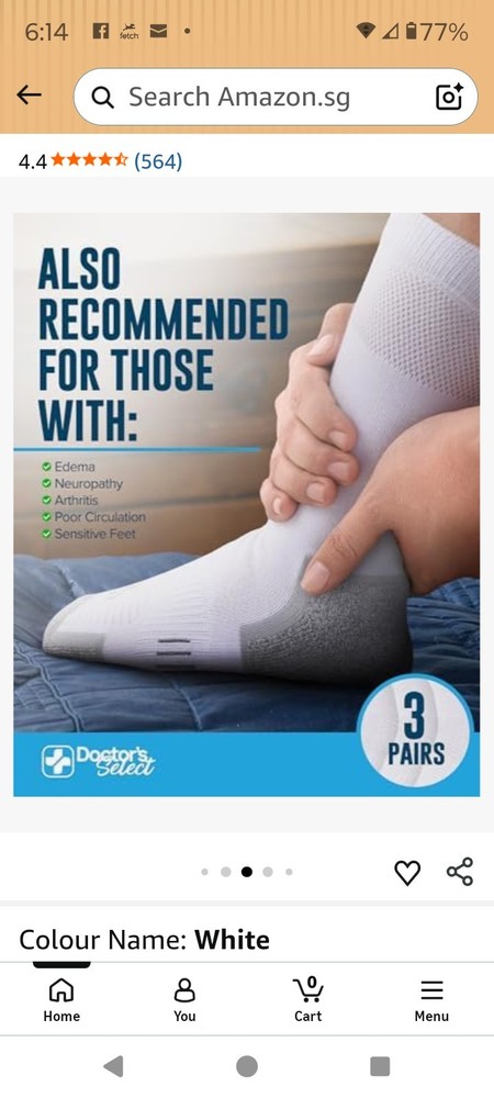 Doctors Select Crew Bamboo Diabetic Socks Large White 3 Pk
