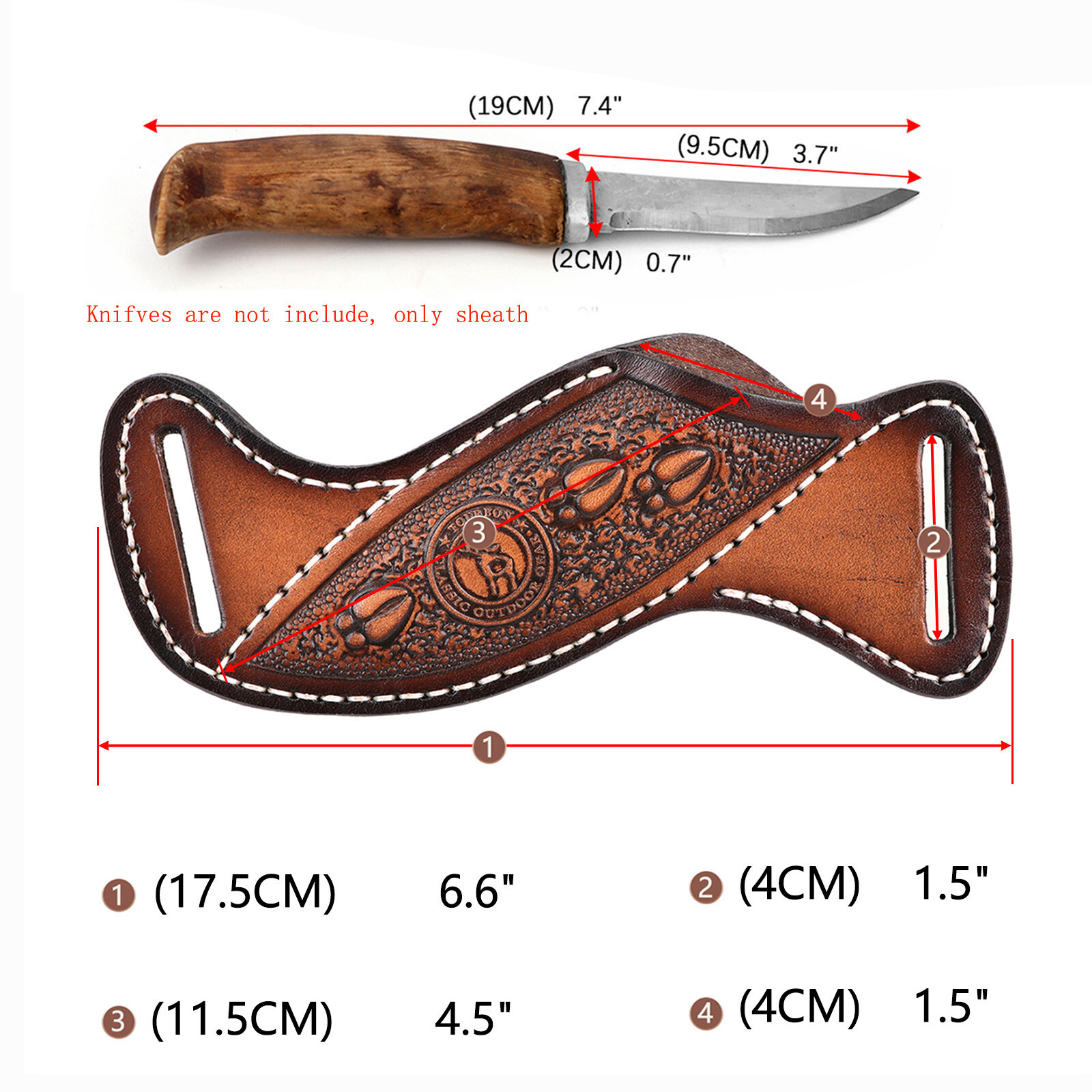 TOURBON Leather Fixed Blade Knife Sheath Slanted Pancake Belt Holster Hunting US