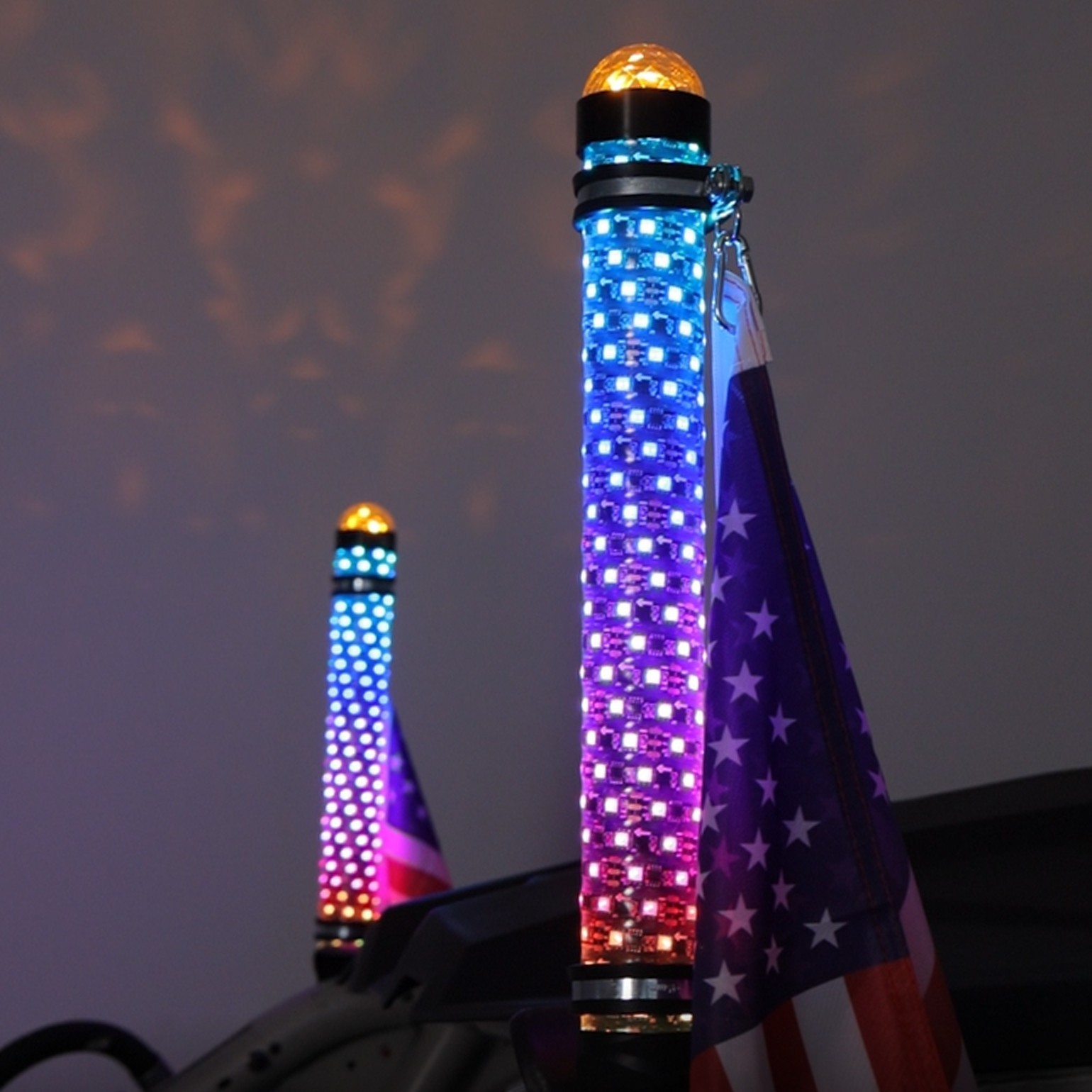 2PCS 2FT Fat Whip Lights LED Spiral Chasing Lighted w/ Warning Light for X3 RZR