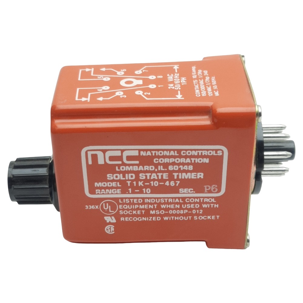 NCC T1K-10-467 Solid-State Time Delay Relay 0.1-10sec Range, 1PH 24VAC In, 8-Pin