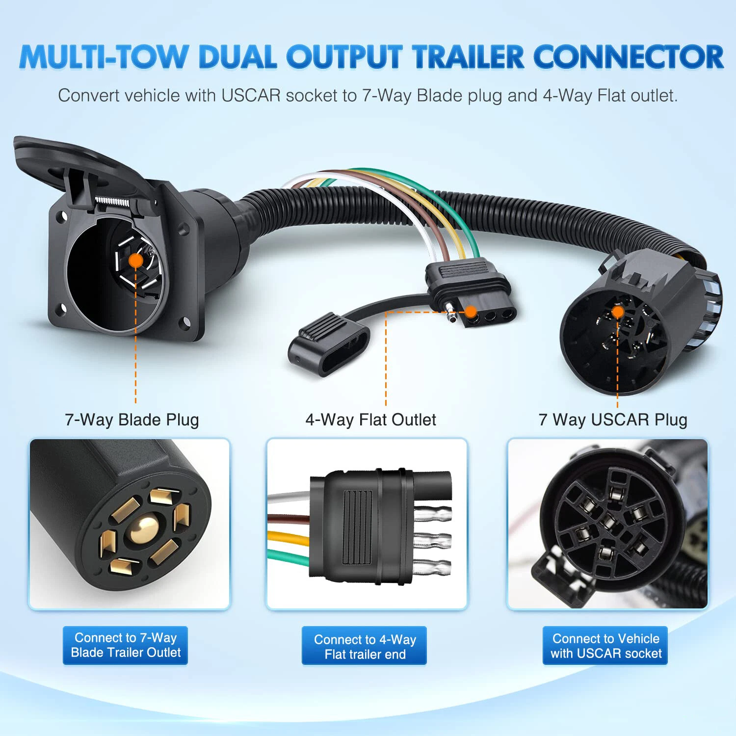 For Chevy Silverado 1500 2500 7 Way Trailer Wiring Harness 4 Way Flat Plug Kit