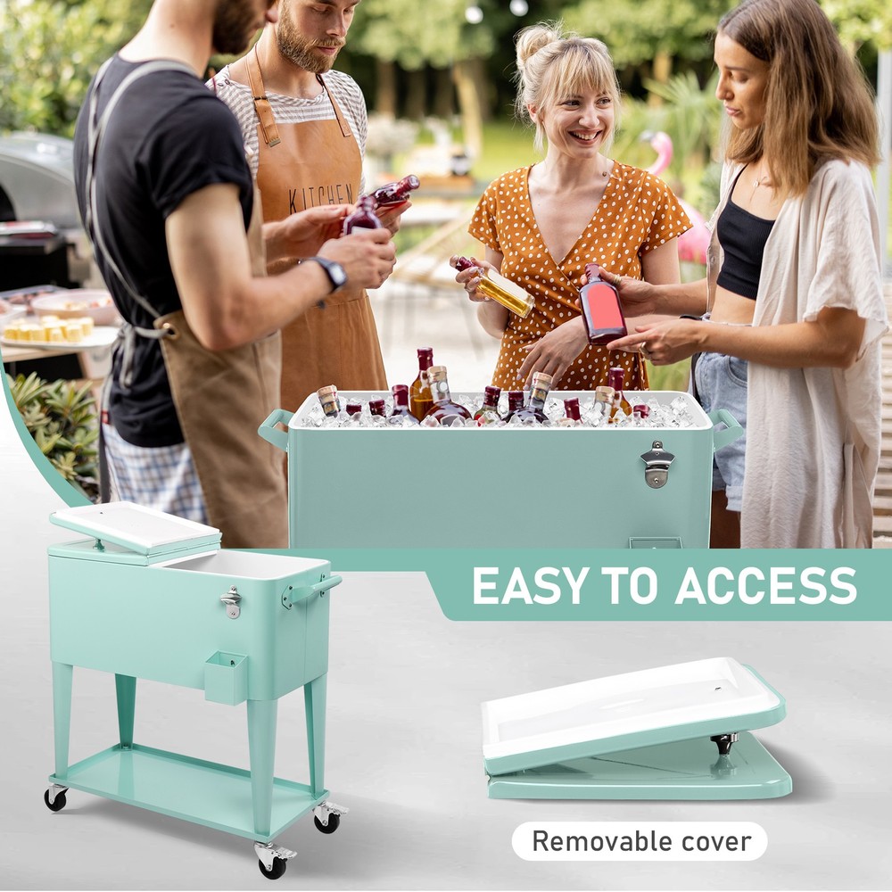 Rectangular Plastic Frozen Insulation Cart, Mint Green, Portable Cooler