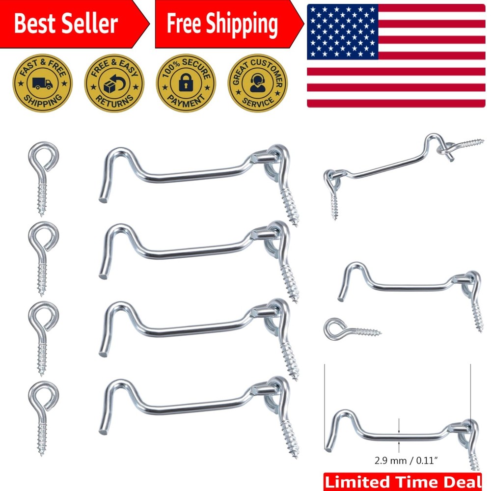 Versatile 4-Pack 3-Inch Door Hook Latch - Rustproof Silver for Indoor & Outdoor