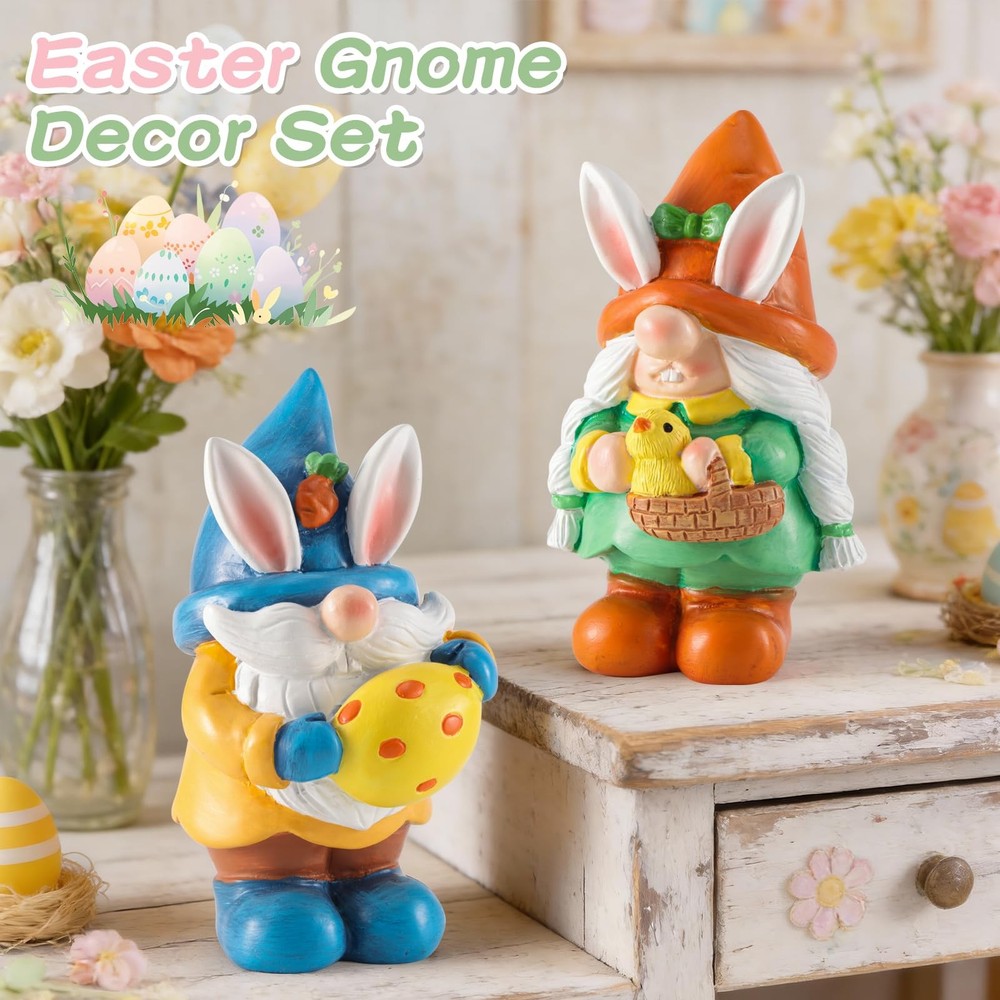 WINTS Easter Gnomes Figurine for Home,2PCS Resin Easter Gnome Indoor with Easter