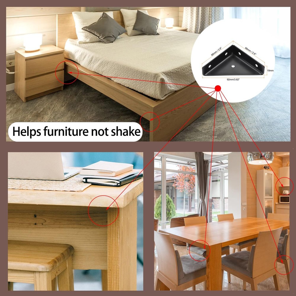 6-Pack Black Bed Corner Support Hidden Triangular Bracket Fastener Steel