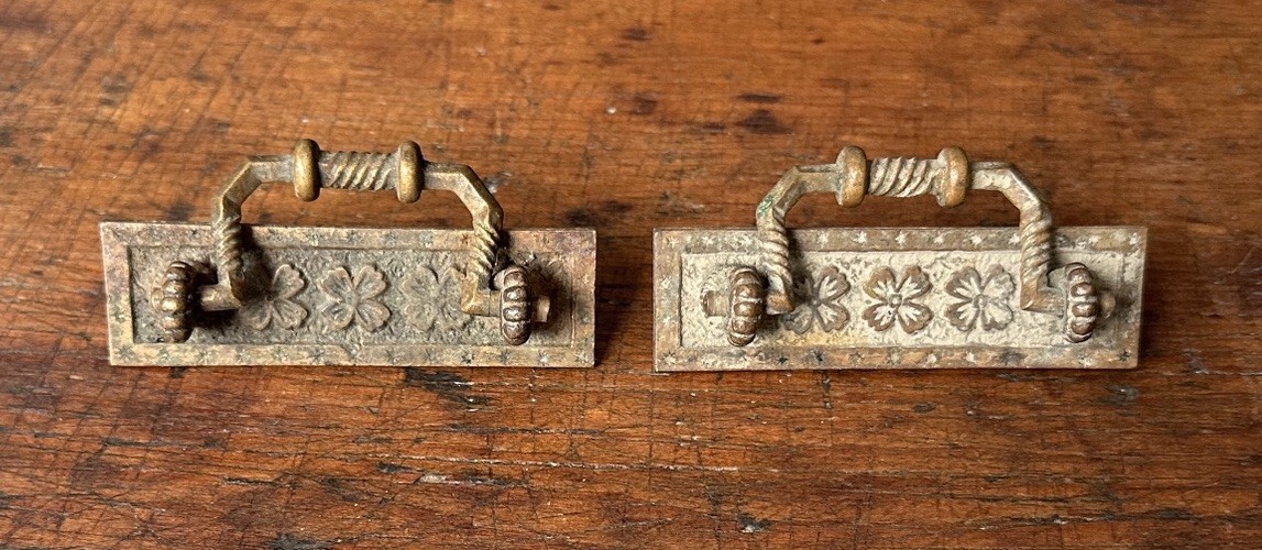 #2087-TWO Antique Heavy Cast Brass Eastlake Victorian 19th C. Drawer Pulls Match