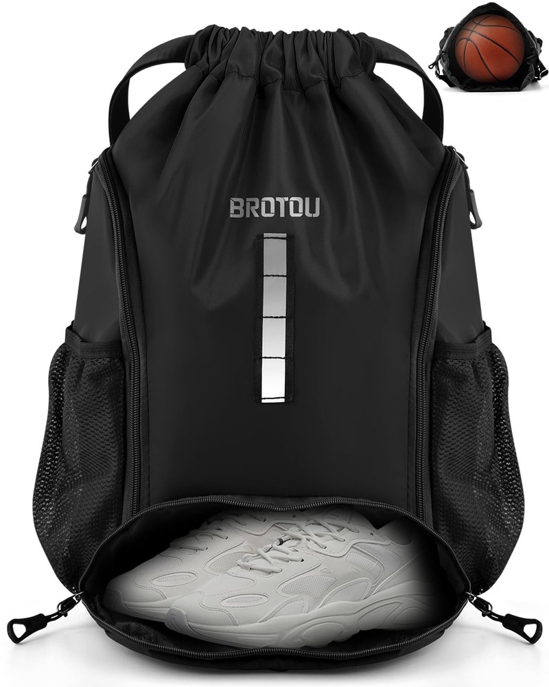 Soccer Drawstring Backpack with Ball and Shoe Compartment