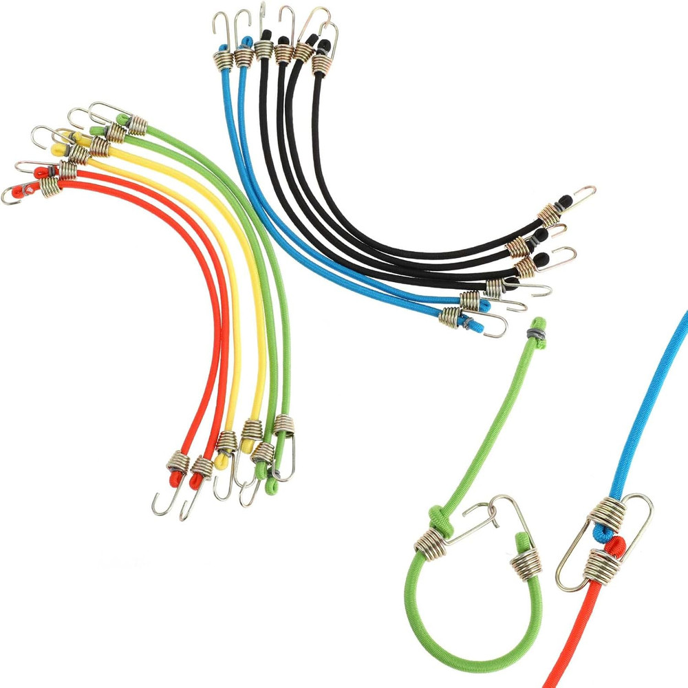 12 Pack Mini Bungee Cords with Hooks 10 Inch Short Bungee Cords,Multicolor Rubbe