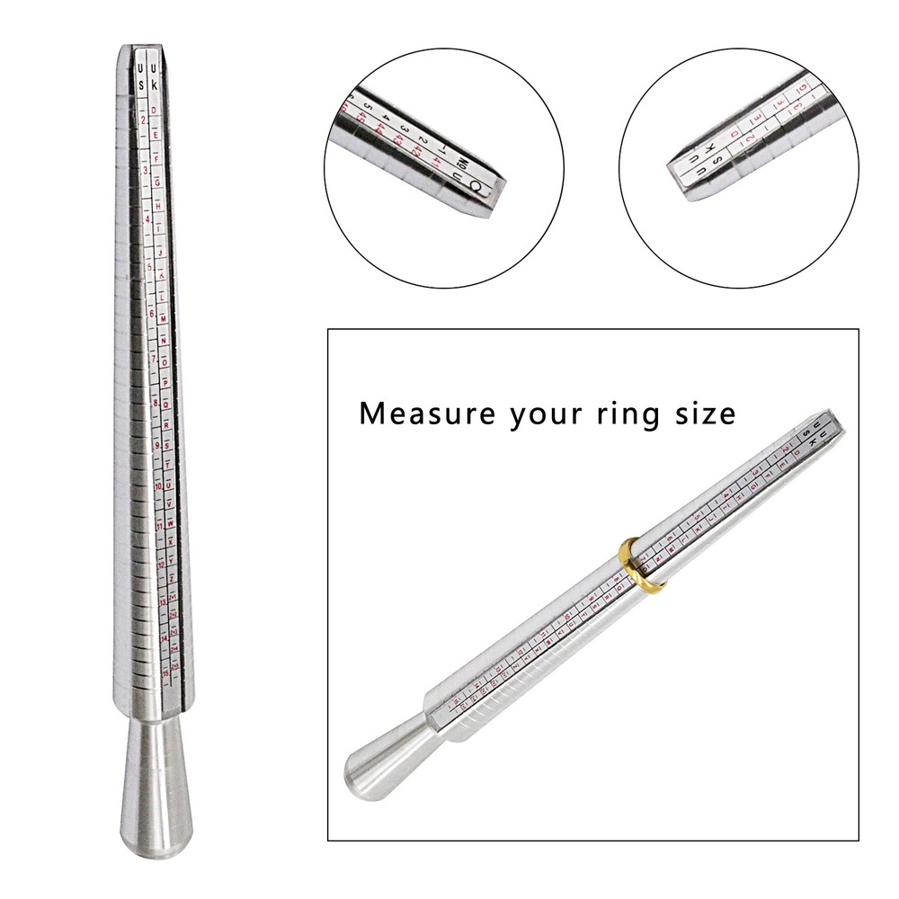 Silver Ring Sizer Finger Sizing Measuring Stick Metal Ring Mandrel US Size 1-15
