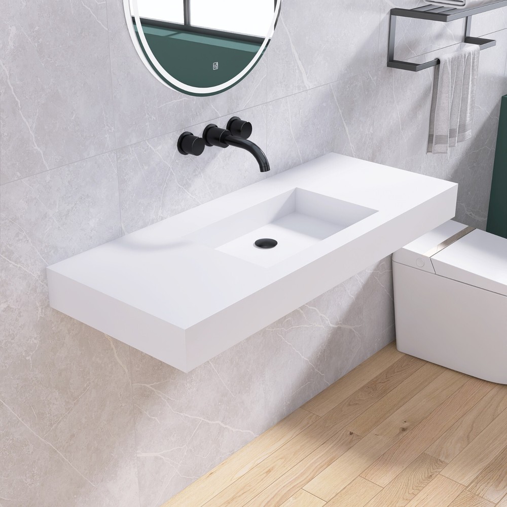 47'' Wall Mounted single Bathroom Sink Solid Surface Bathroom Vessel Sink