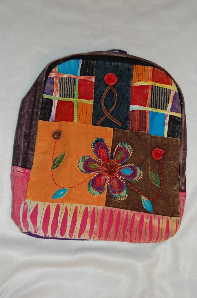 PURPLE Back PATCHWORK Hobo BACKPACK Embroidered FLOWERS Awesome HIP