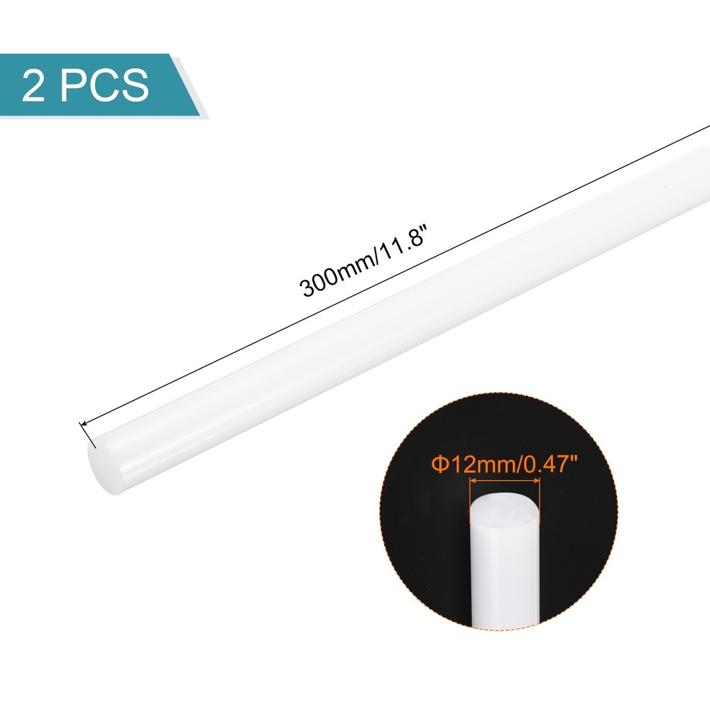 2Pcs ABS Plastic Rods, Diameter 12mm Length 300mm White Stick Solid Bar