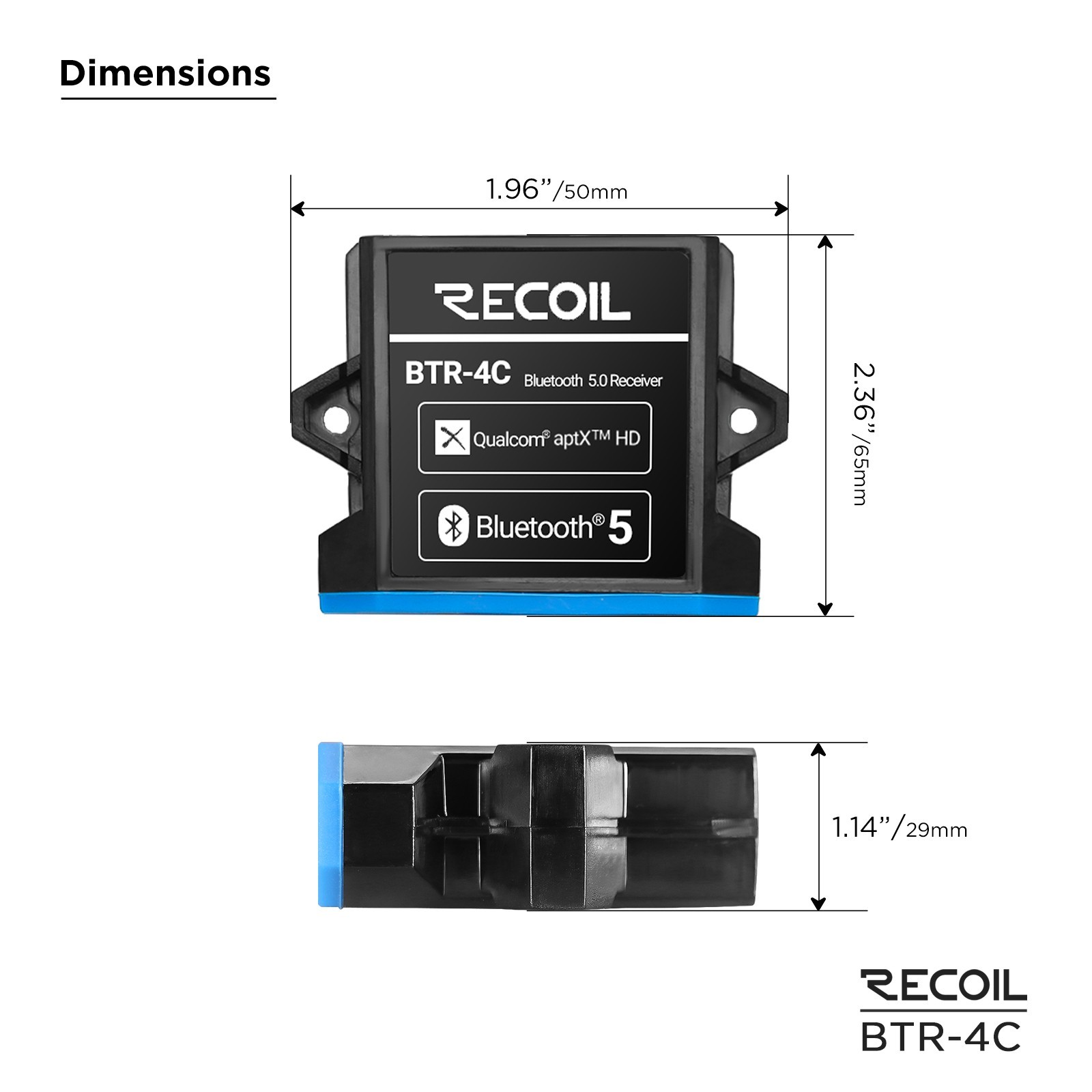 RECOIL BTR-4C Waterproof Bluetooth Receiver Lossless Audio aptX HD, Low Latency