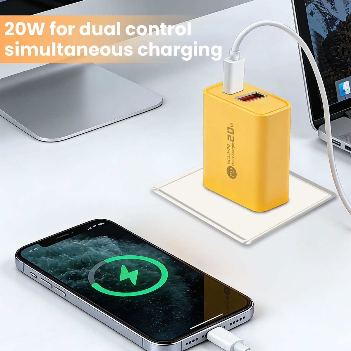 20W Fast Charger Block USB+Type C Wall Power Adapter For iPhone 16e 15 14 13