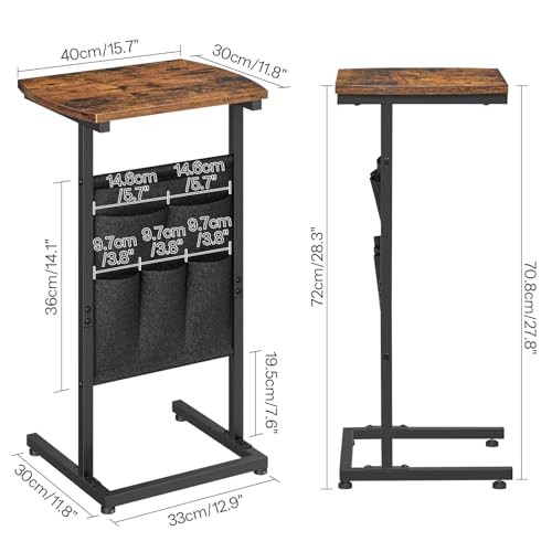 C Shaped End Table Set of Small Side Table for Couch 2 Rustic Brown + Black