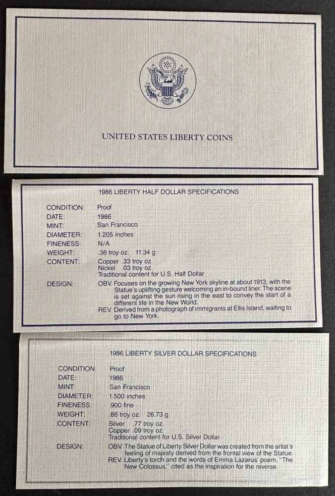 TWO U.S. Mint Liberty Proof Coin Sets – Three Coins Total