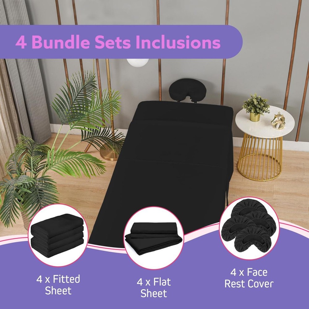 Massage Table Sheets Set – 3 Piece 4 Set, Microfiber Spa Bed