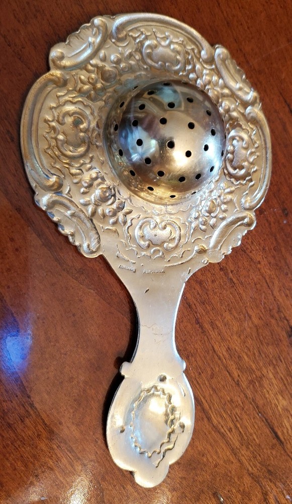 Continental Silver Tea Strainer Rococo Style Scrolls Marked Germany