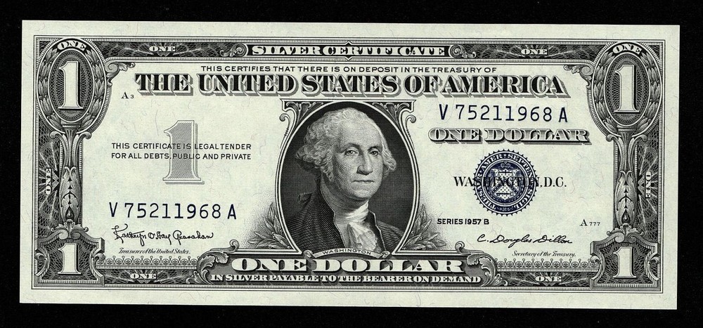 1957B $1 SILVER CERTIFICATE = BIRTHYEAR ****1968 = GEM UNC