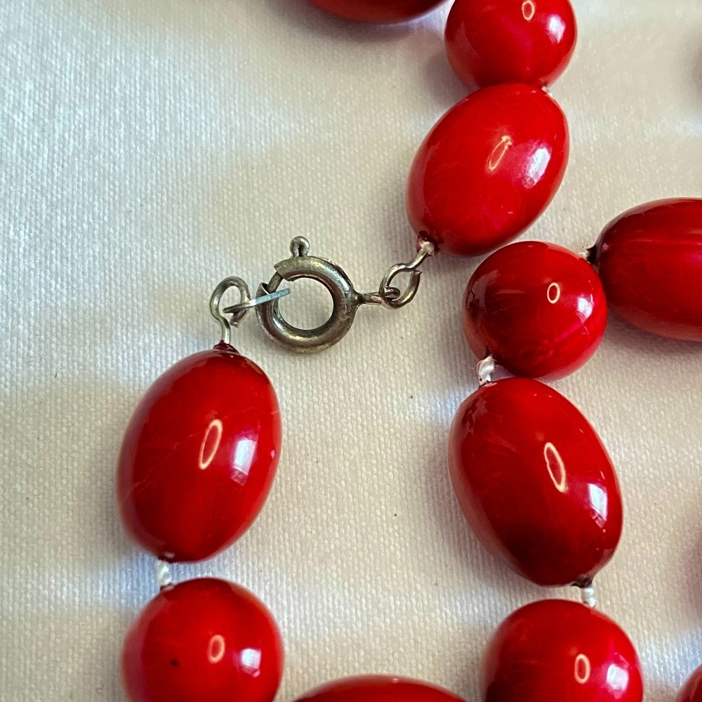 Red Beaded Necklace And Bangle Bracelet Married Set