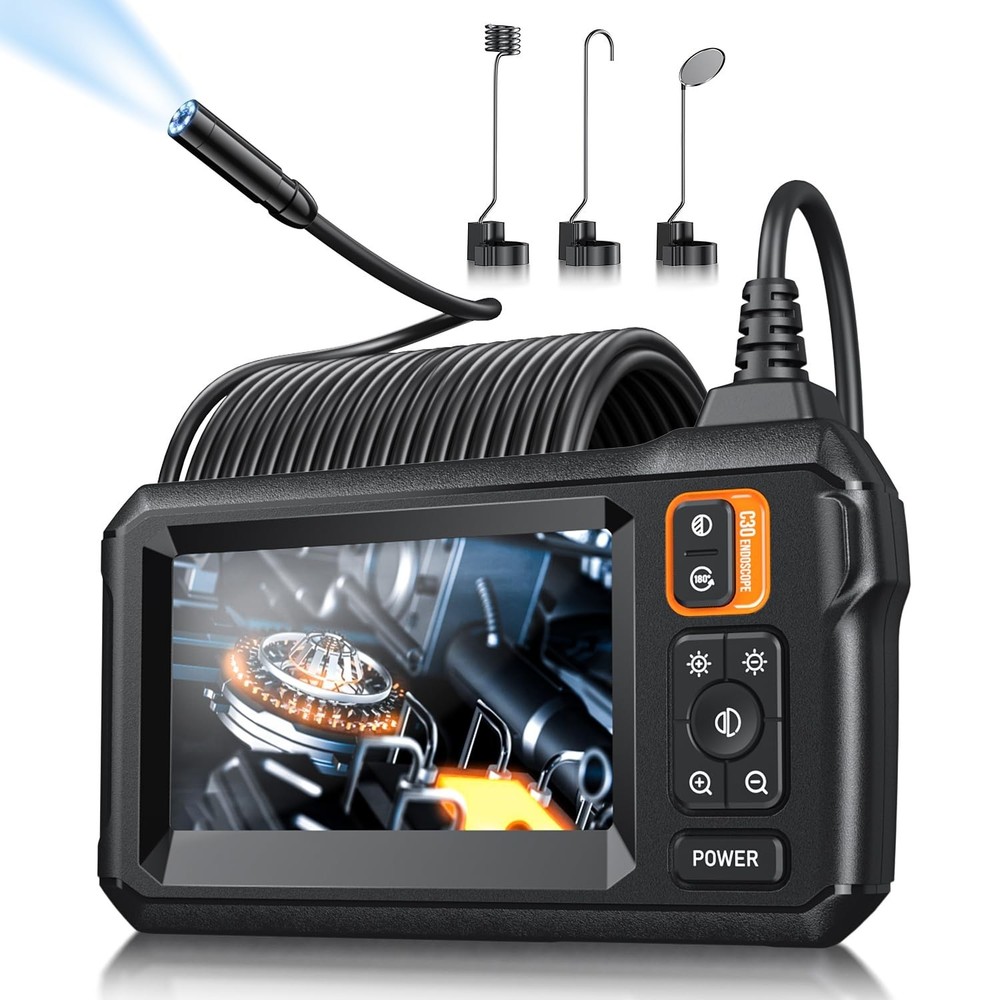 Endoscope Camera with Light, Inspection Borescope Camera with 4.3" IPS Screen...