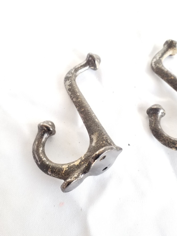 Vintage Hardware Pair Coat/ Hat Hook Matched Set Distressed Original 3.5" Hooks