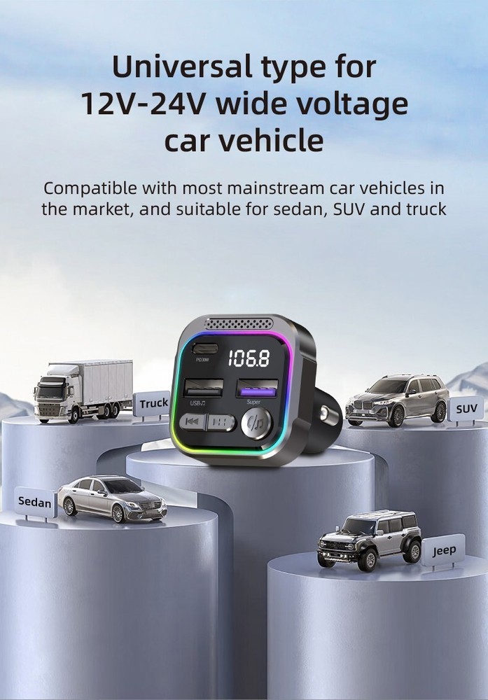 TRON 48W Bluetooth 5.3 FM Transmitter Car Adapter (PD30W & QC18W)with Mic ,MP3