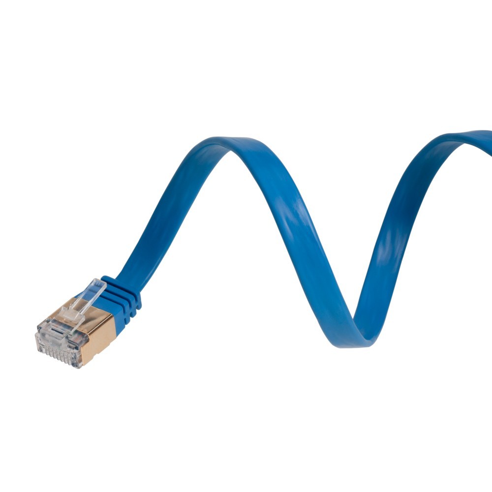 CAT7 Flat SFTP Ethernet Patch Cable 10Gbps Blue Cord 6FT-100FT Multi-Pack LOT