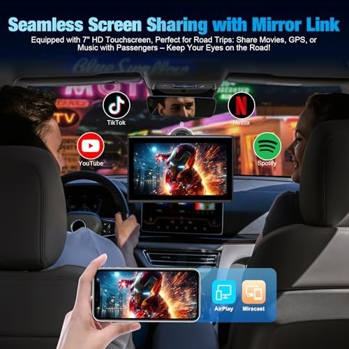7" Portable Wireless CarPlay & Android Auto Screen - HD Touch, Bluetooth, GPS, V