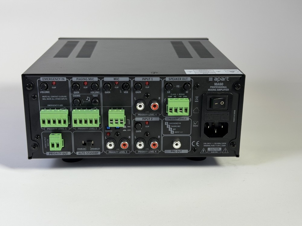 BiAmp MA60 Half Rack 60 Watts Single Channel Compact 9.5” Mixing Amplifier