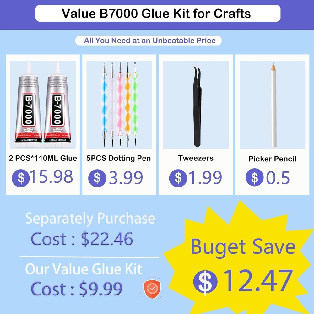 B7000 Multi-Purpose Rhinestone Glue - 110ml with Application Tools for Crafts