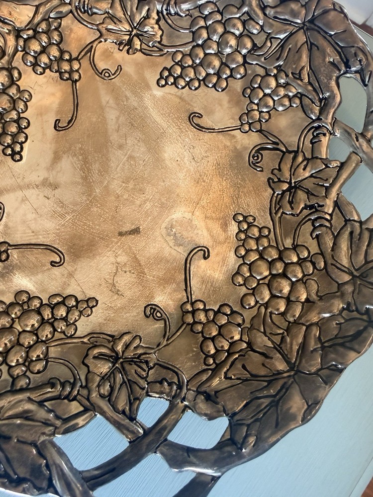 Godinger Silver Plate Grapevine Design Decorative Bowl Tray Silver-Plated Art