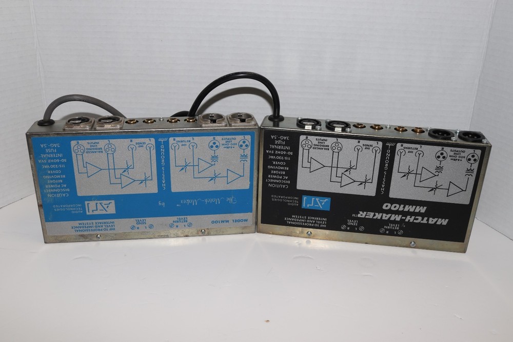 PAIR - ATI MM100 MATCH MAKER  BLACK & BLUE UNITS - LEVEL AND IMPEDENCE INTERFACE