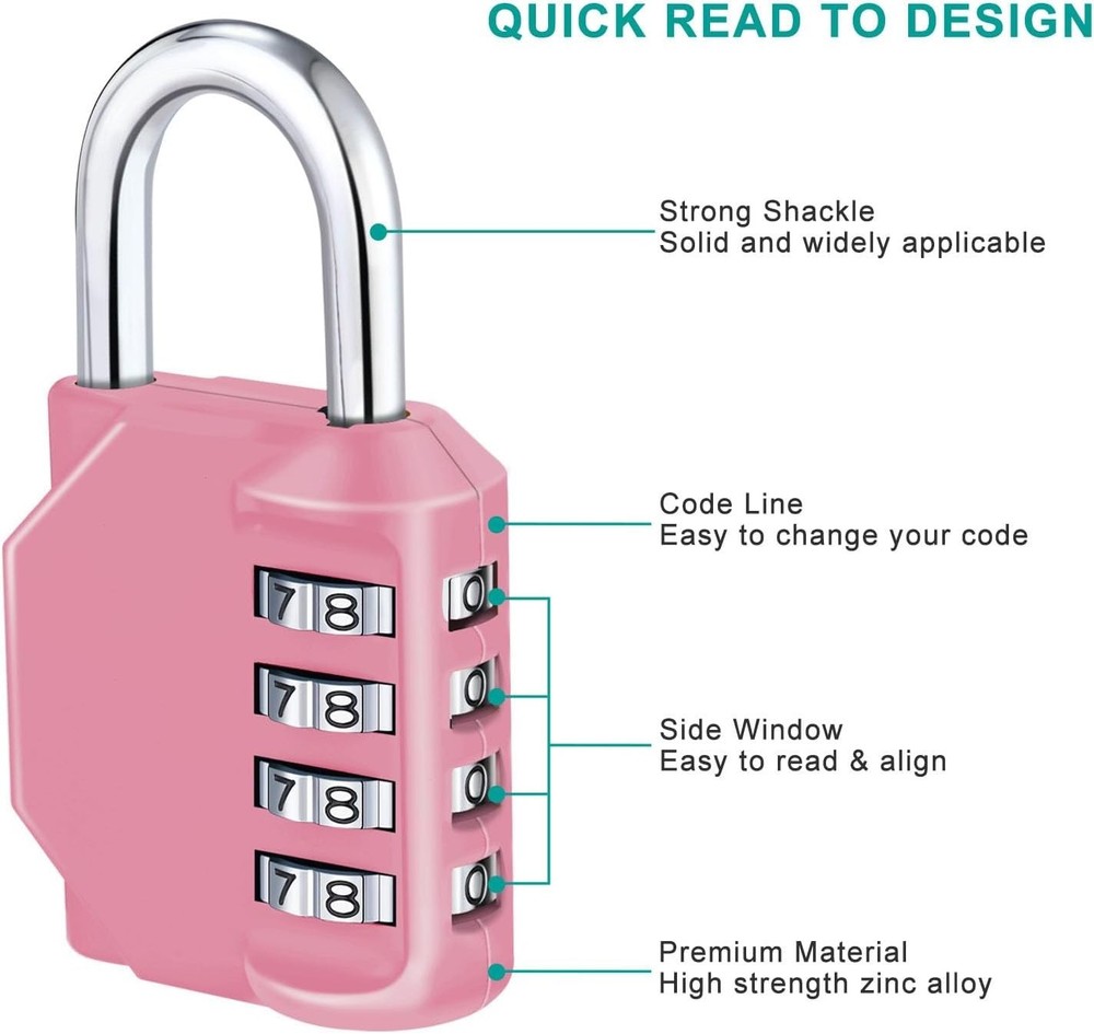 Weatherproof Pink Combination Padlock - 4-Digit Security for All Occasions
